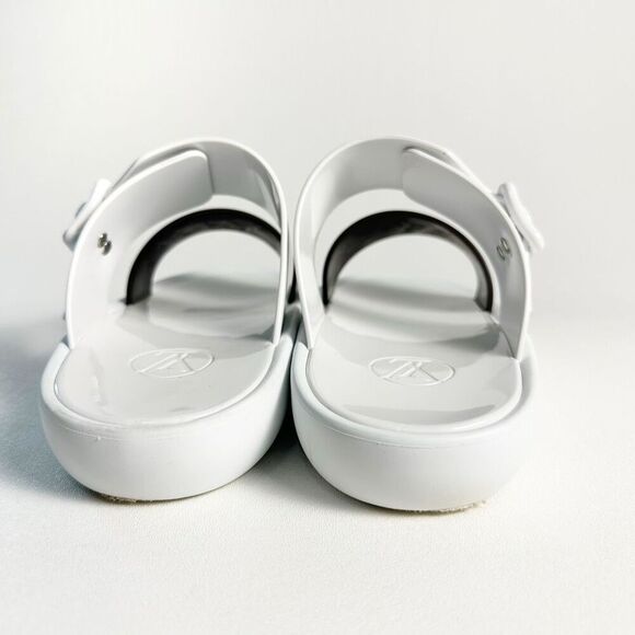 LOUIS VUITTON White Sunbath Flat Slide Sandals 39 US 9 Brown Monogram Canvas - Picture 7 of 12